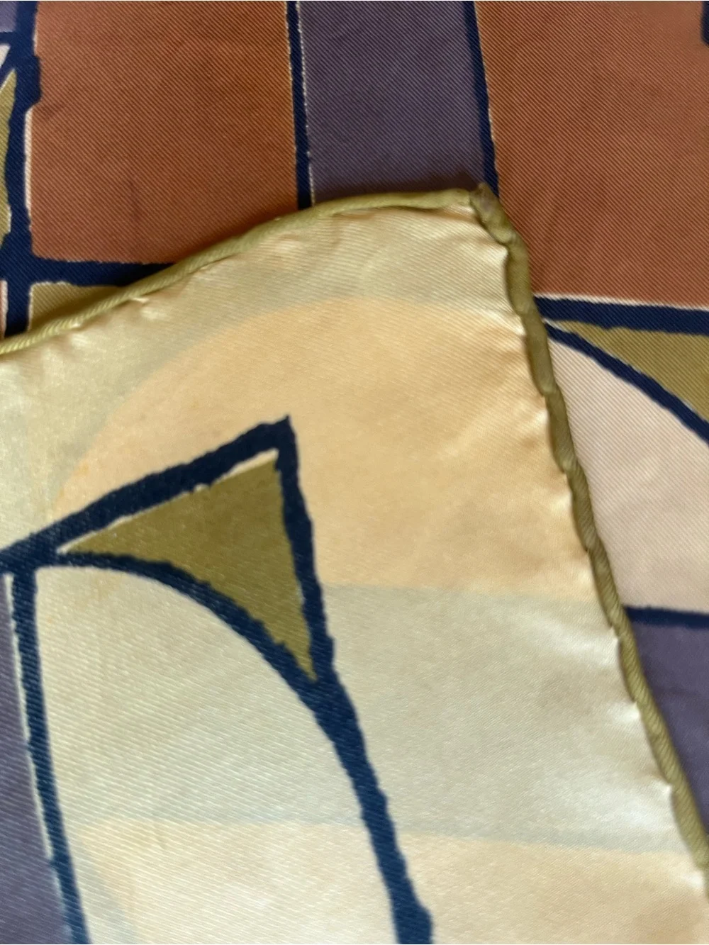 Vera Neumann Silk Vintage Scarf Yellow Geometric Abstract Hand-Rolled Hem 44”